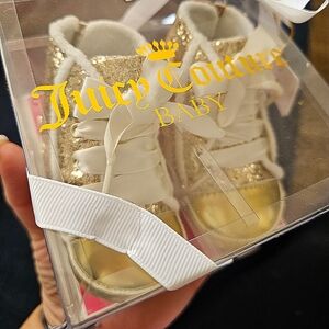 New In Box/ Juicy Couture Baby Girl Shoes Golden & White (Size 3, 6/9Month)